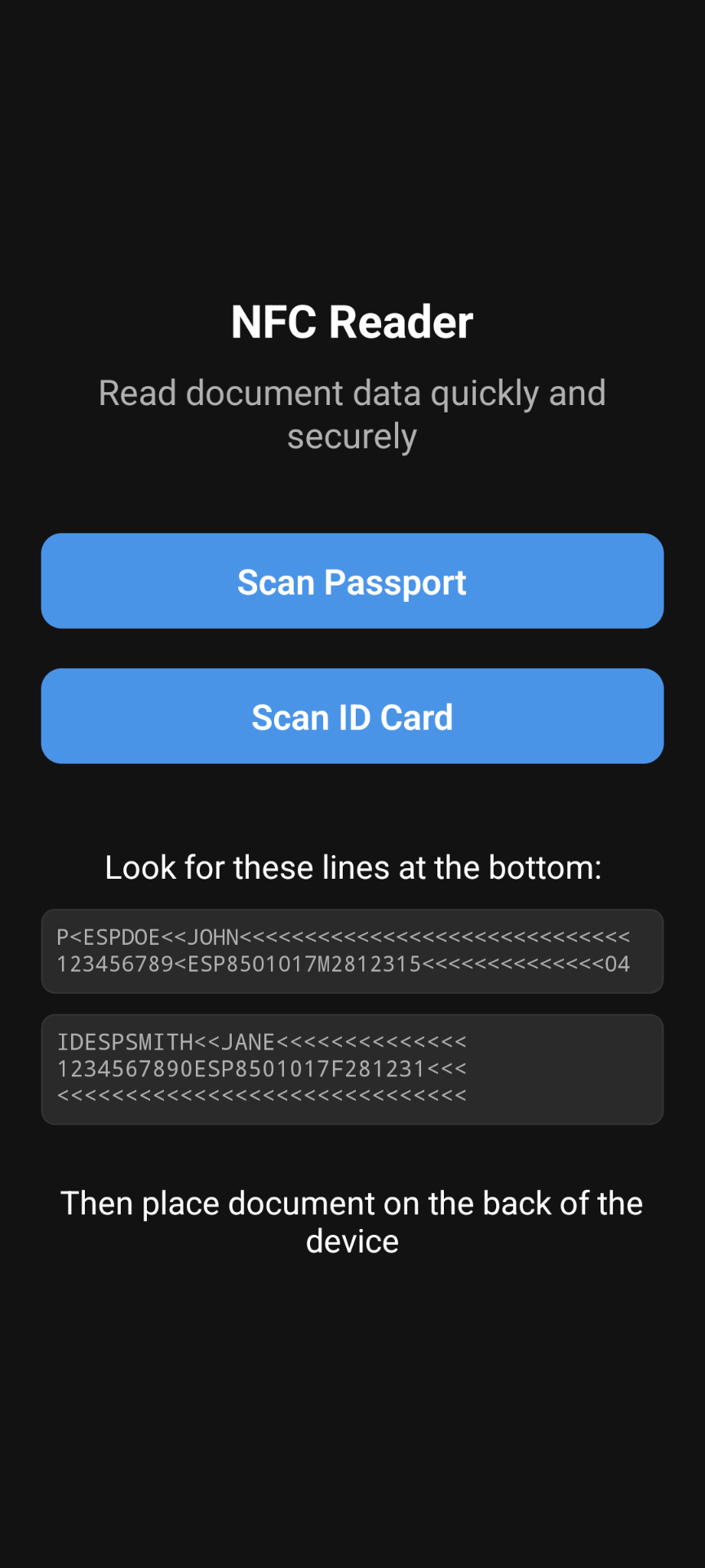 NFC Document Reader Interface