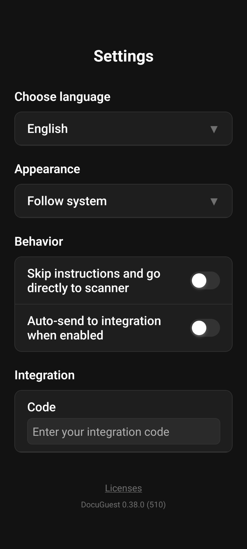Settings Screen